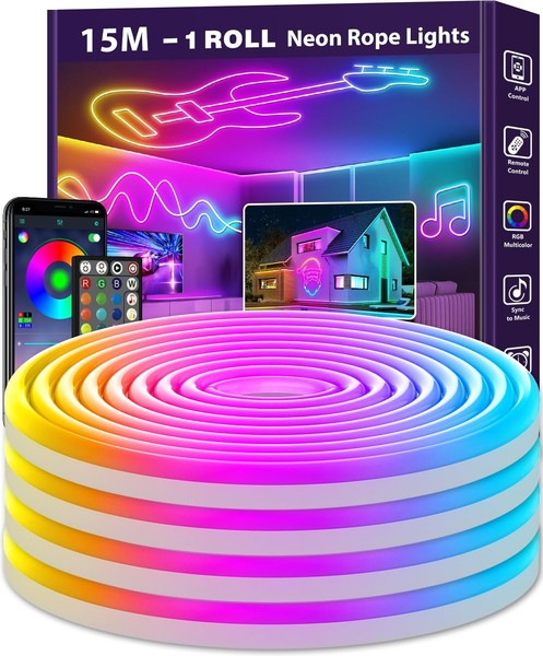 Neon LED Streifen Flexibel Musik Sync App Steuerung Wasserdicht Outdoor 15M-image