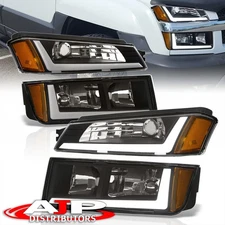 Black OE Style LED DRL Headlights + Bumper Lamps For 2002-2006 Chevy Avalanche