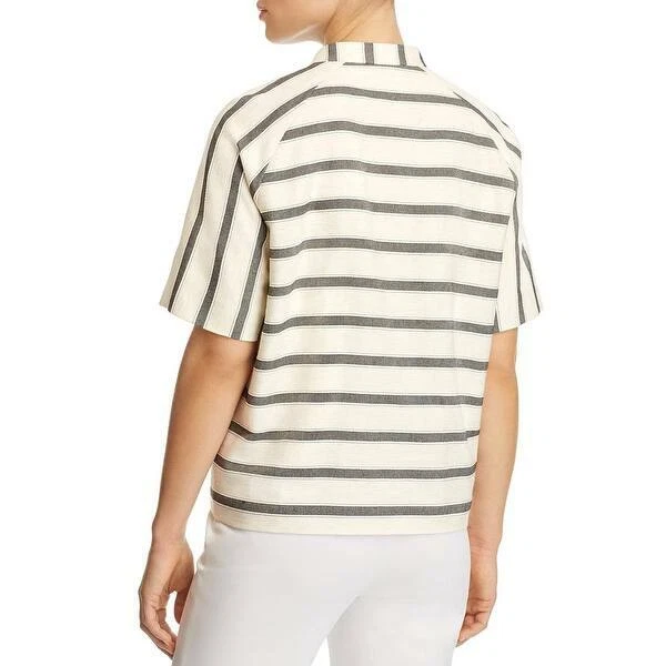 Lafayette 148 Cream Beige Short Sleeve Striped Blazer Jacket Size XL Linen - Image 3 of 4