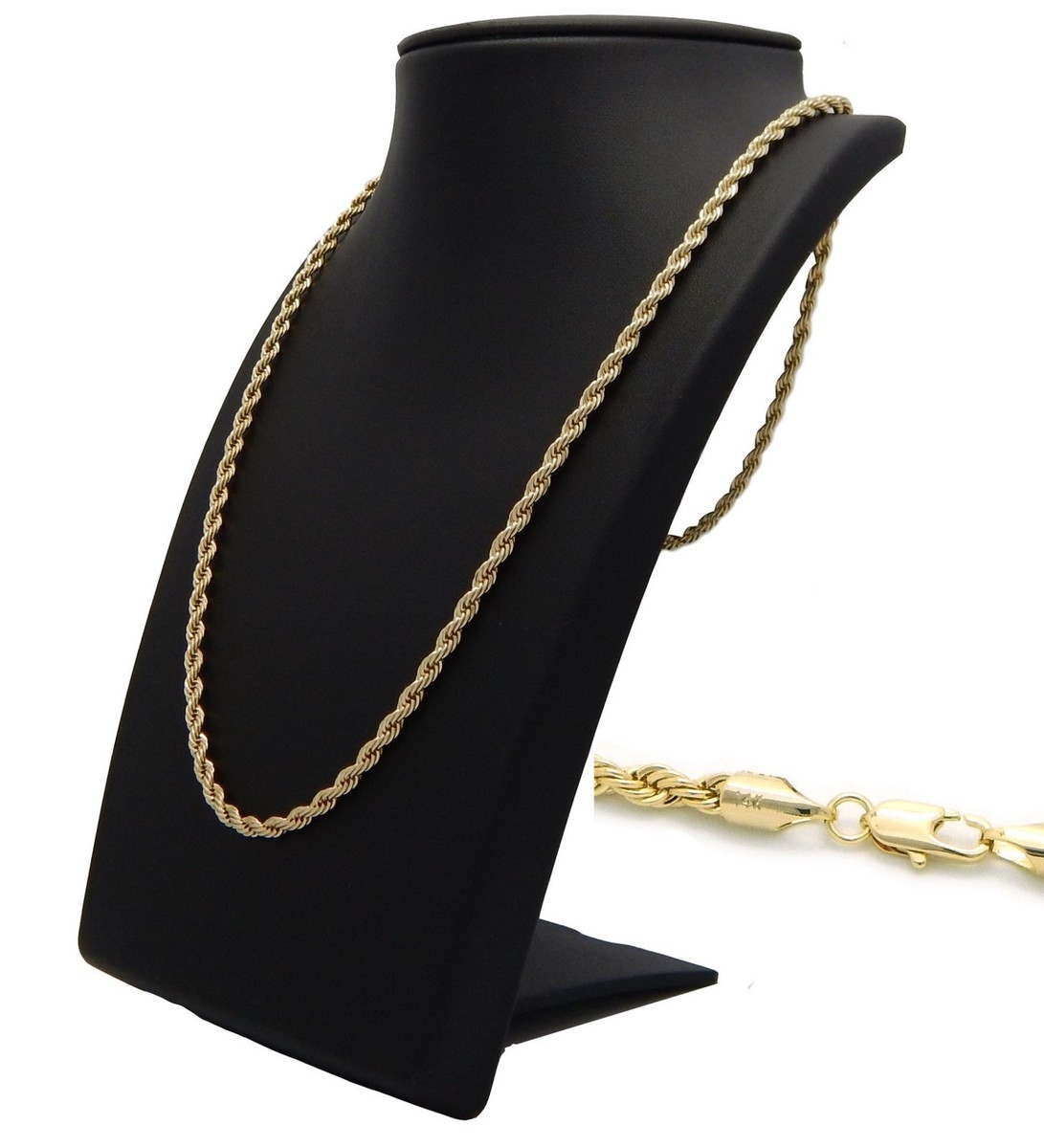 Mens 4mm Rope Chain Necklace 14k Gold Plated 20