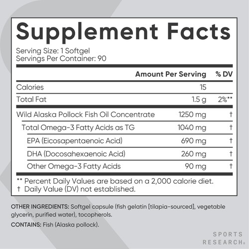 Sports Research Triple Strength Omega 3 Fish Oil - Burpless Fish Oil Supplement - Picture 6 of 8