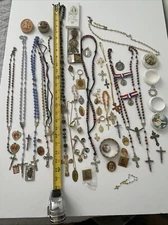 Vintage Amazing Lot Rosaries, Carnelian Rosarie And Other Religious Items