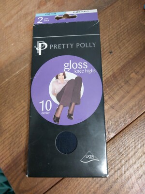 Pretty Polly 2 Pairs Dark Navy One Size 10 Denier Gloss Knee Highs