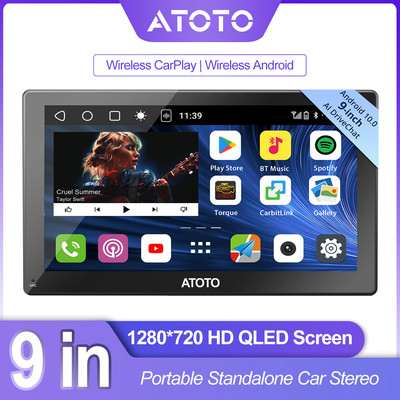 ATOTO 9'' Portable Wireless Carplay Android Car Stereo Touch Screen GPS Radio