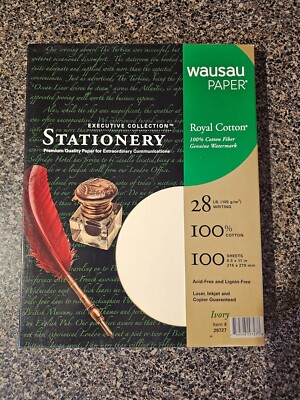 Wausau Royal 100% Cotton 28# White stationary paper 100 Sheets 2 Boxes Available