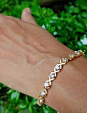 Mujer Tenis Brazalete 5.00CT Redondo Imitación Diamante 14K Oro Amarillo Finish