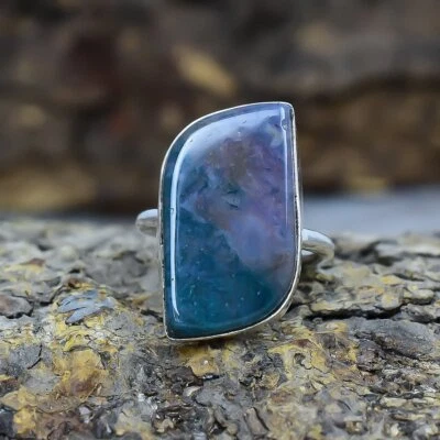 Moss Agate Edelstein Handgemachte Silber Schmuckring Größe 7,5 RSLS357 - Bild 1 von 4