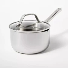 1.5qt Stainless Steel Sauce Pan with Straining Lid Silver - Figmint