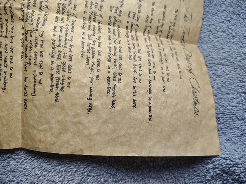Rare Antique The Twelve Days Of Christmas Poem On Parchment Cotton Paper OOAK - Picture 6 of 11