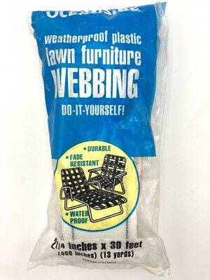 Vintage Oceanside ReWeb Kit Lawn Chair Webbing WHITE w/ Grey STRIPE 39ft x 2.25''