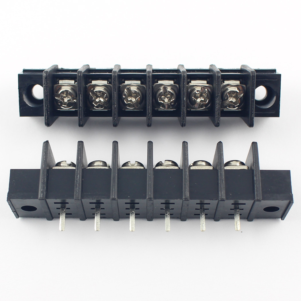 5Pcs Black 7.62mm Pitch 6 Pin Barrier Terminal Block Connector With Screw Hole