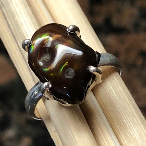 Genuine Mexican Fire Agate 925 Solid Sterling Silver Rough Ring sz 7 - Picture 5 of 6