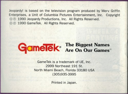 Jeopardy (Nintendo Game Boy, 1991) Instruction Booklet ONLY - Picture 2 of 2
