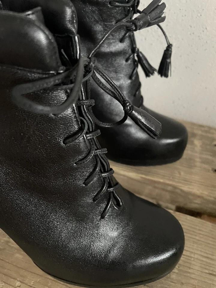 Botines con cordones de cuero negro THEORY talla 36,5 punta redonda plataforma de aguja Foto 2 de 4