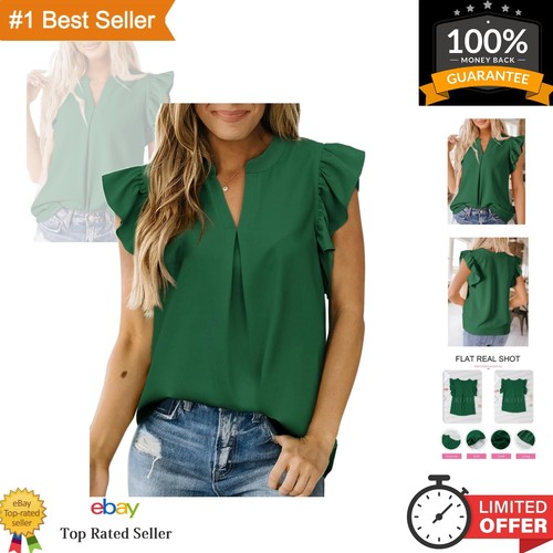 Womens Summer Tops Dressy Casual V Neck Ruffle Short Sleeve Solid