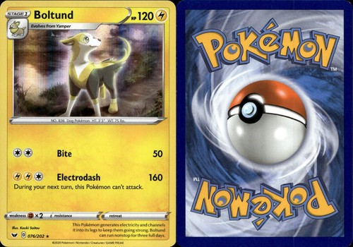 Pokemon TCG Boltund Sword & Shield Base Set 076/202 Holo Rare - NM/M