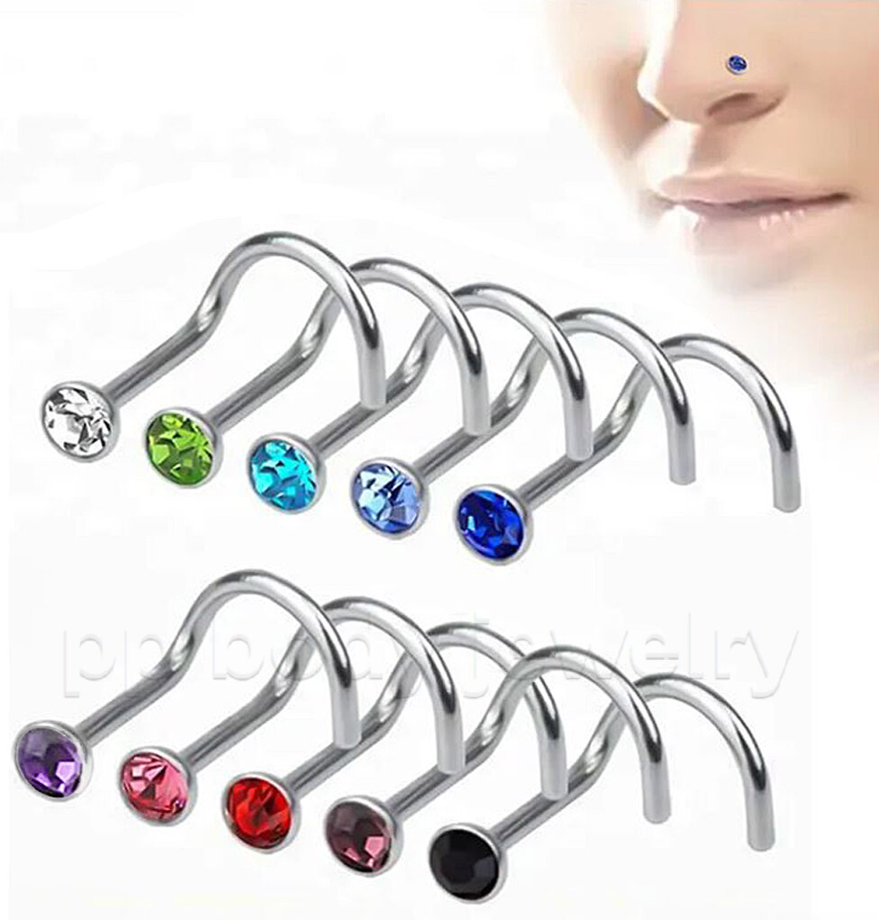 Gold Plated AB Cz Gem Nose Ring Stud 20G