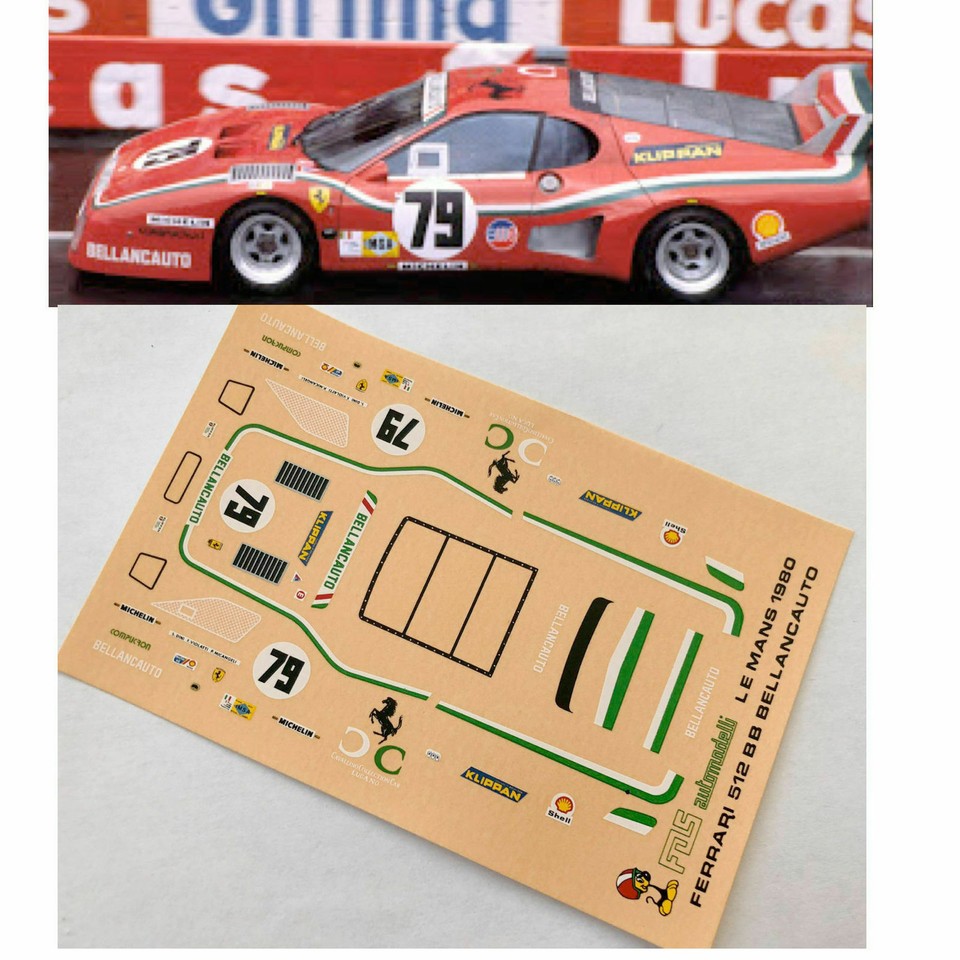 Decalcomanie Ferrari 512 BB Le Mans 1982 73 1:32 1:43 1:24 1:18 calche