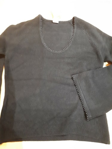 Ladies Beaded V Neck Bell Sleeve Black Jumper Size 10-12 New