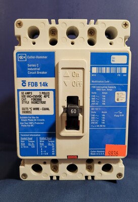 CUTLER-HAMMER FDB3060 3P 60A 600V SERIES C INDUSTRIAL CIRCUIT BREAKER