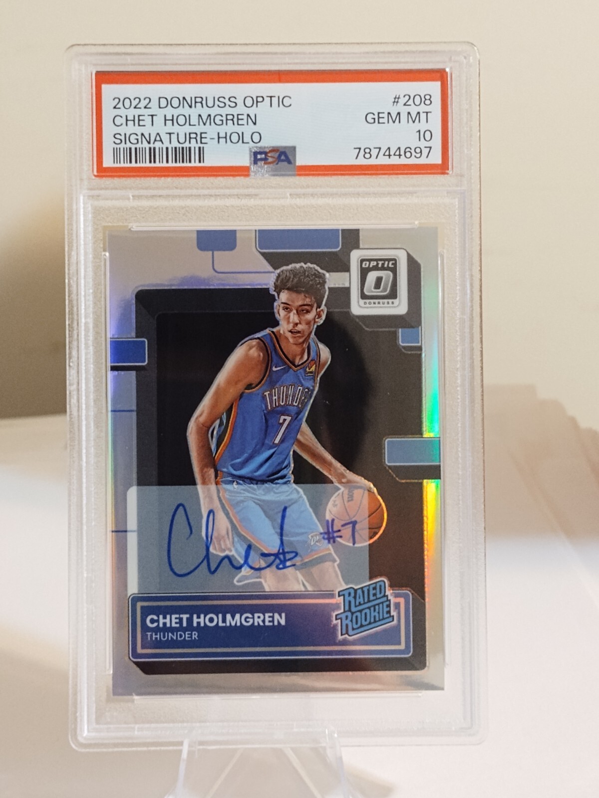 2022 Donruss Optic Chet Holmgren Rookie RC Holo Prizm Auto PSA 10 Signature #208