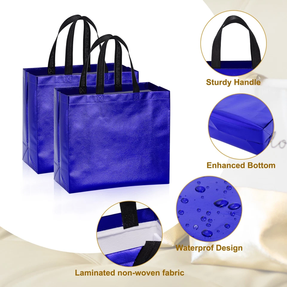 Bolsas de regalo azul oscuro recubrimiento láser 6 piezas bolsas de regalos reutilizables 12,6" x 4,7" x 11" Foto 3 de 4