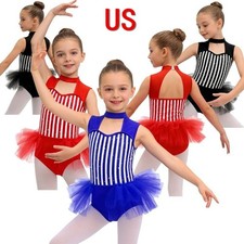US Girls Circus Ringmaster Costume Stripe Jumpsuit Rhinestones Ballet Leotard