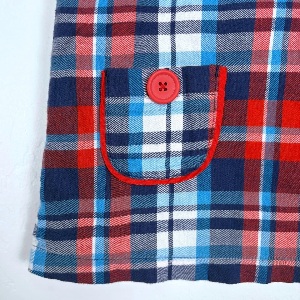 婴儿紧身红色蓝色格子连衣裙带补丁袋尺寸 6-12 个月假日 — 第 4/4 张图片
