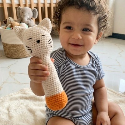 Handmade Amigurumi Crochet Rattle Toy   KITTY THE CAT, Soft Safe & Lovingly Gift