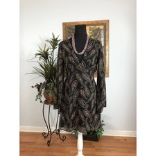 Forever 21 Dress Womens Small Paisley Plunge V-neck Long Sleeve Boho Vacation