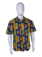 African Button Down Shirt for Men  Patch Pocket   Cotton Short Sleeve Top