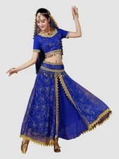 BellyDance Bollywood Halloween Costume With Head Veil Coin Belt M-Size RoyalBlue