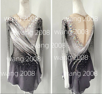 Figure Skating Dress Ice Skating Dress Competition Skating Wear gray dyeing