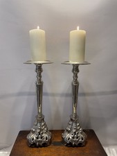 Pair Of Tall Silver Toned coloured Tall Candle Sticks 43cm (17”)