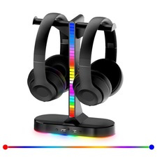 RGB Headphone Stand - Dual Gaming Headset Holder with 3 USB Charging Station ...
