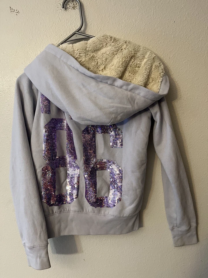 Victoria's Secret ROSA Sudadera con Capucha Cremallera Completa Forrada de Piel Chaqueta Perro Talla XS Azul Foto 3 de 4