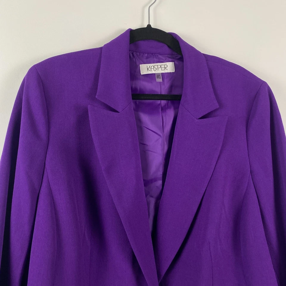 Chaqueta Blazer Kasper Talla 16W Carrera Mangas Largas Púrpura Un Botón Foto 2 de 4