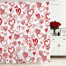 Valentine Day Shower Curtain Red Sweet Love Heart Waterproof Decor 72x72 Inch