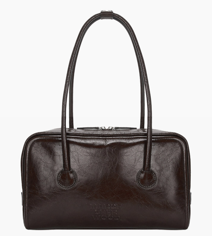 Marge Sherwood Soft Boston Bag Mocha Crinkle Pull-Up Leather K-Fashion Handbag