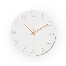Flatwood Wall Clock Rose Gold 12 Inch Non-Ticking Battery Operated Decor