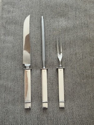 Carving Set Jernbolaget Sweden Stainless, Silverplate Knife, Fork, Sharpener Vtg