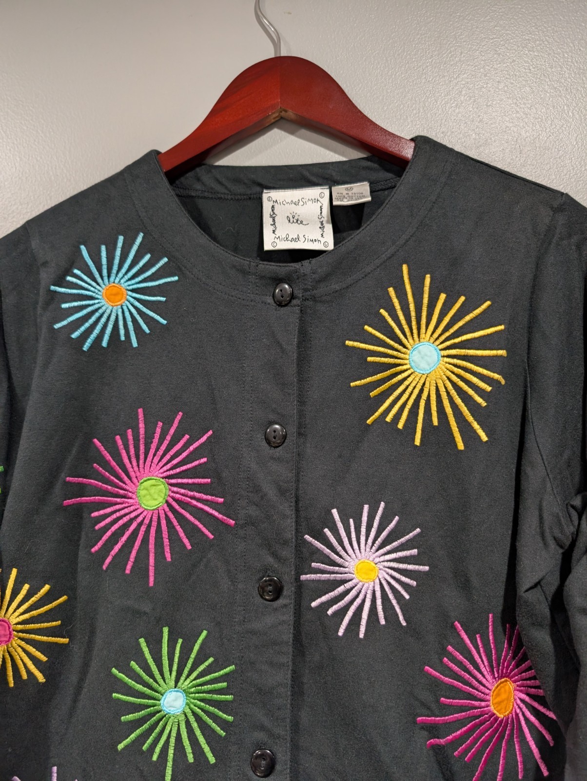 Michael Simon Embroidered Button Front Fireworks … - image 3