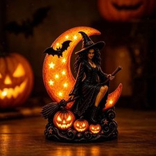 Halloween Witch Statue Night Light Prop for NightStand Bookshelf Living