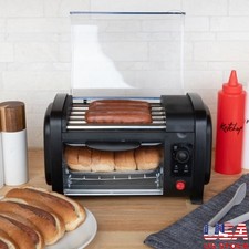 Hot Dog Roller & Bun Toaster W/ Timer Easy Cleanup Countertop Appliance New