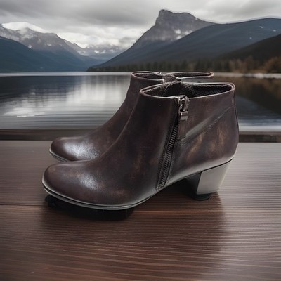 ECCO Shape M 35 Brown Leather Zipper Ankle  Boots Shoes US 10-10.5