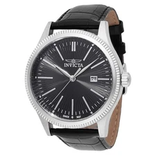 Invicta Men's Classic Black Leather Strap Watch
