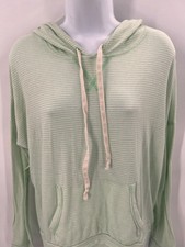 American Eagle Stripe Knit Pullover Hoodie Sweater Green Ivory Women s XS/S Cozy
