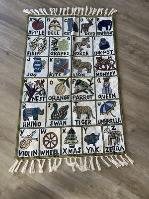 Vintage French Handmade Style Wool Cloth Alphabet Colorful Rug 3ftx2ft