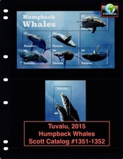 $18.50 Scott Value - 2015 TUVALU Humpback Whales 2 s/s Pacific Oc. CV MNH NH UMM