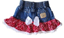Kiddie Korral Blue denim Red Bandana Frilly Western  Cowgirl Skirt With Bow Sz 3